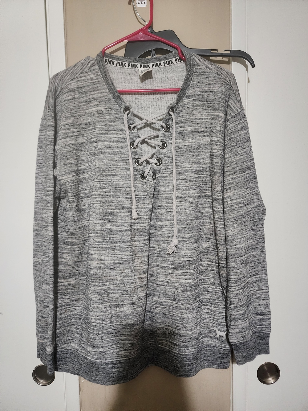 Victoria's Secret Gray Lace-Up Heather Pullover Sweatshirt